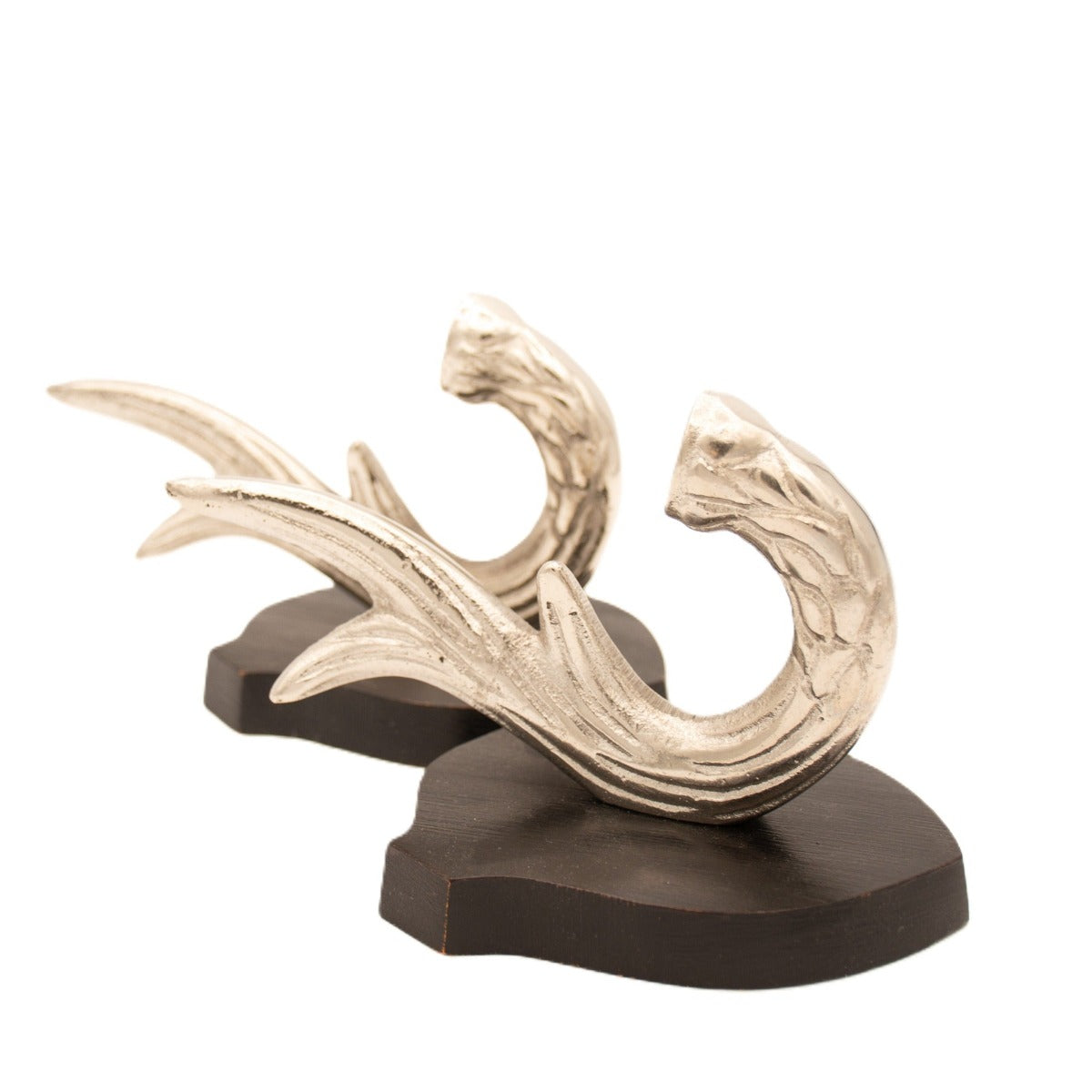 Antler Hook featuring silver antlers mounted on a wooden base, perfect for rustic and elegant home decor.